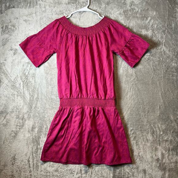prAna Sz Small Lenora Off-Shoulder Drop Waist Dress Pink & Purple‎ Sprinkle - Picture 4 of 6